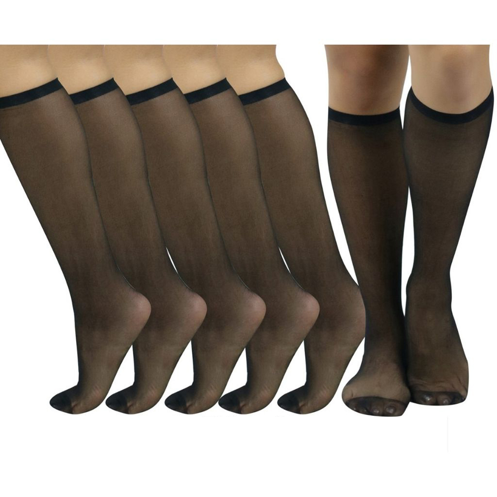 Women's Essential Knee-High Nylon Socks (6-Pack) - Black
