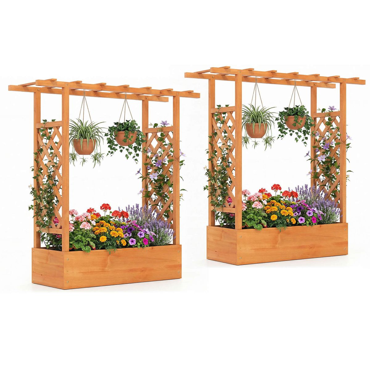 Photos - Flower Pot Costway Wooden Raised Garden Bed with Trellis  - Orange-2 HCST12642 (1- or 2-Pack)
