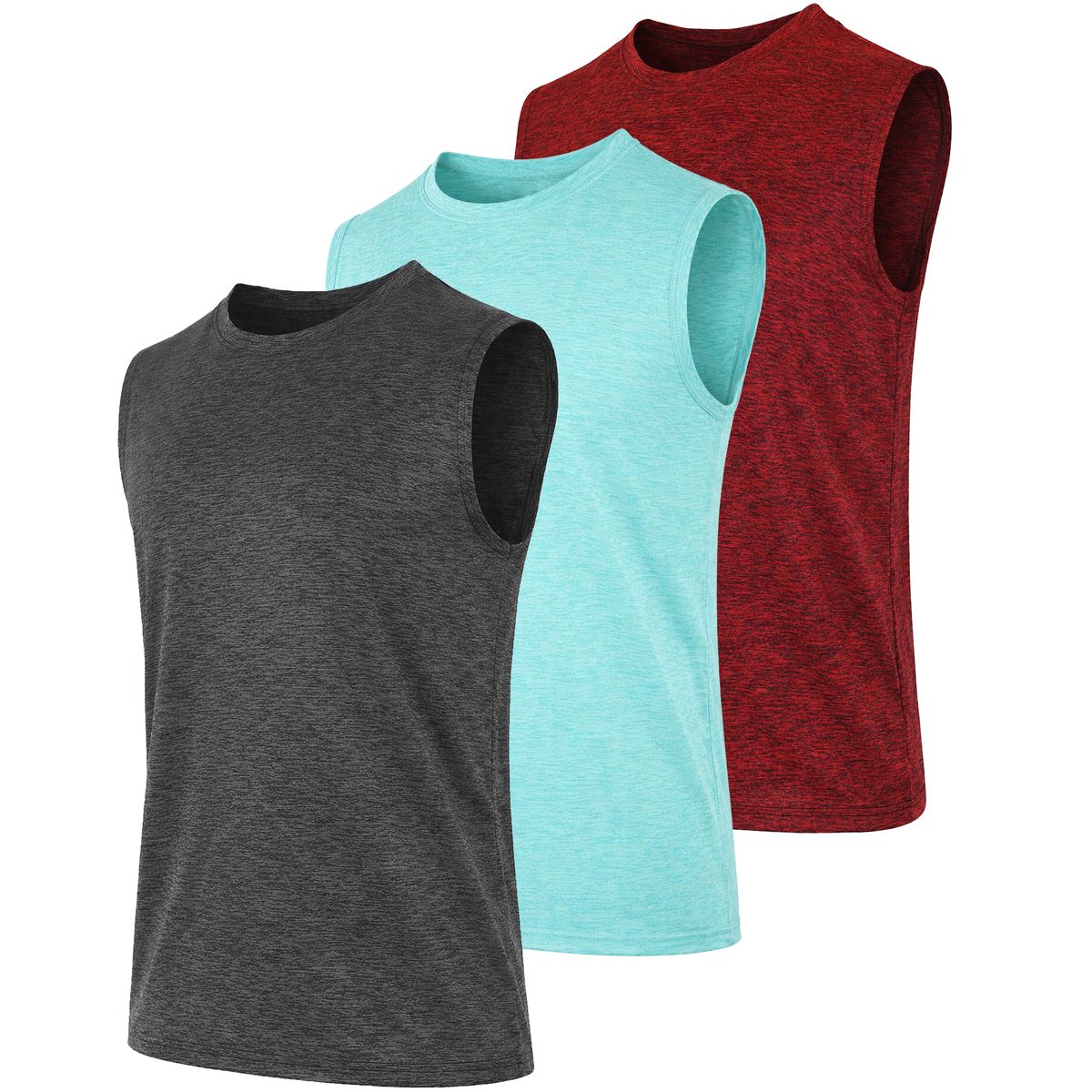 Men's Moisture Wicking Performance Sleeveless Muscle Tee (1- to 3-Pack) - J/MMPM-400 / BK-AQ-RD / XL