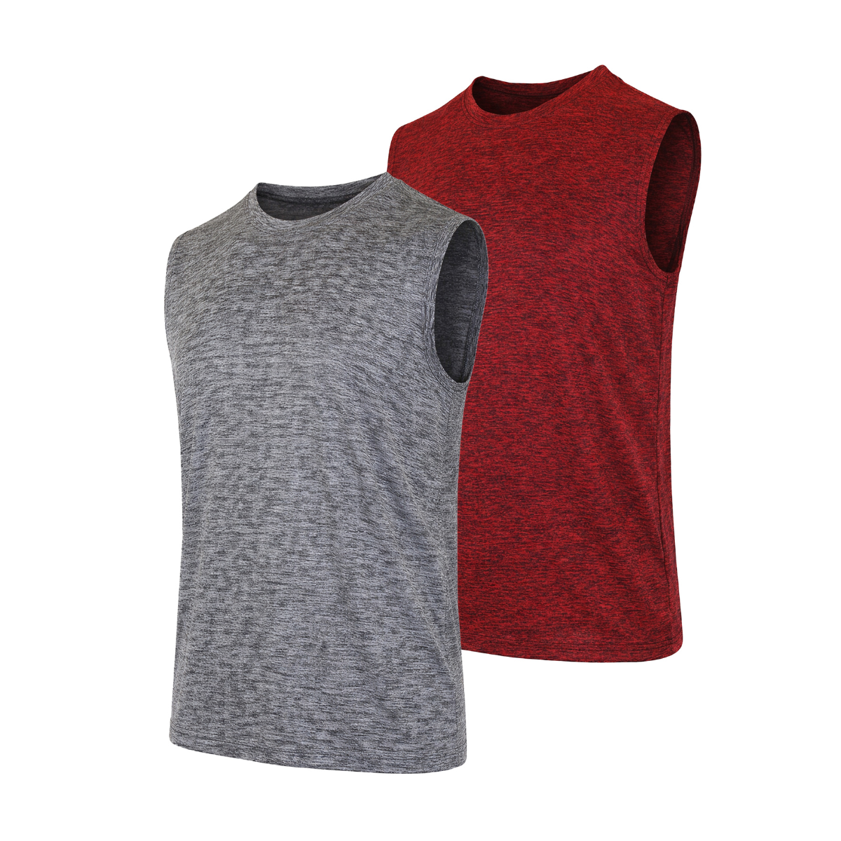 Men's Moisture Wicking Performance Sleeveless Muscle Tee (1-3 Pack) - J/MMPM-400 / GY-RD / M