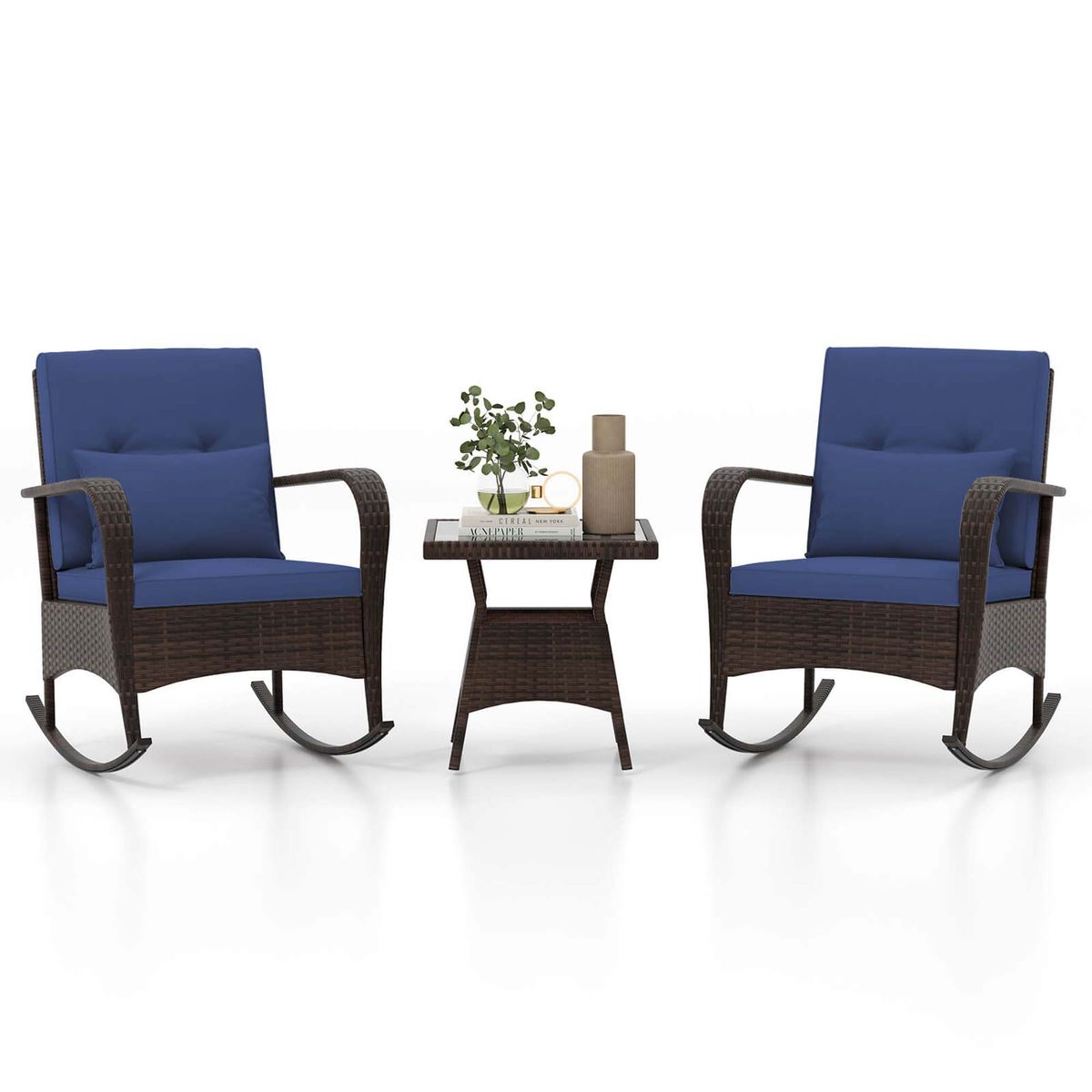 3-Piece Rocking Bistro Set with Removable Cushions - Navy