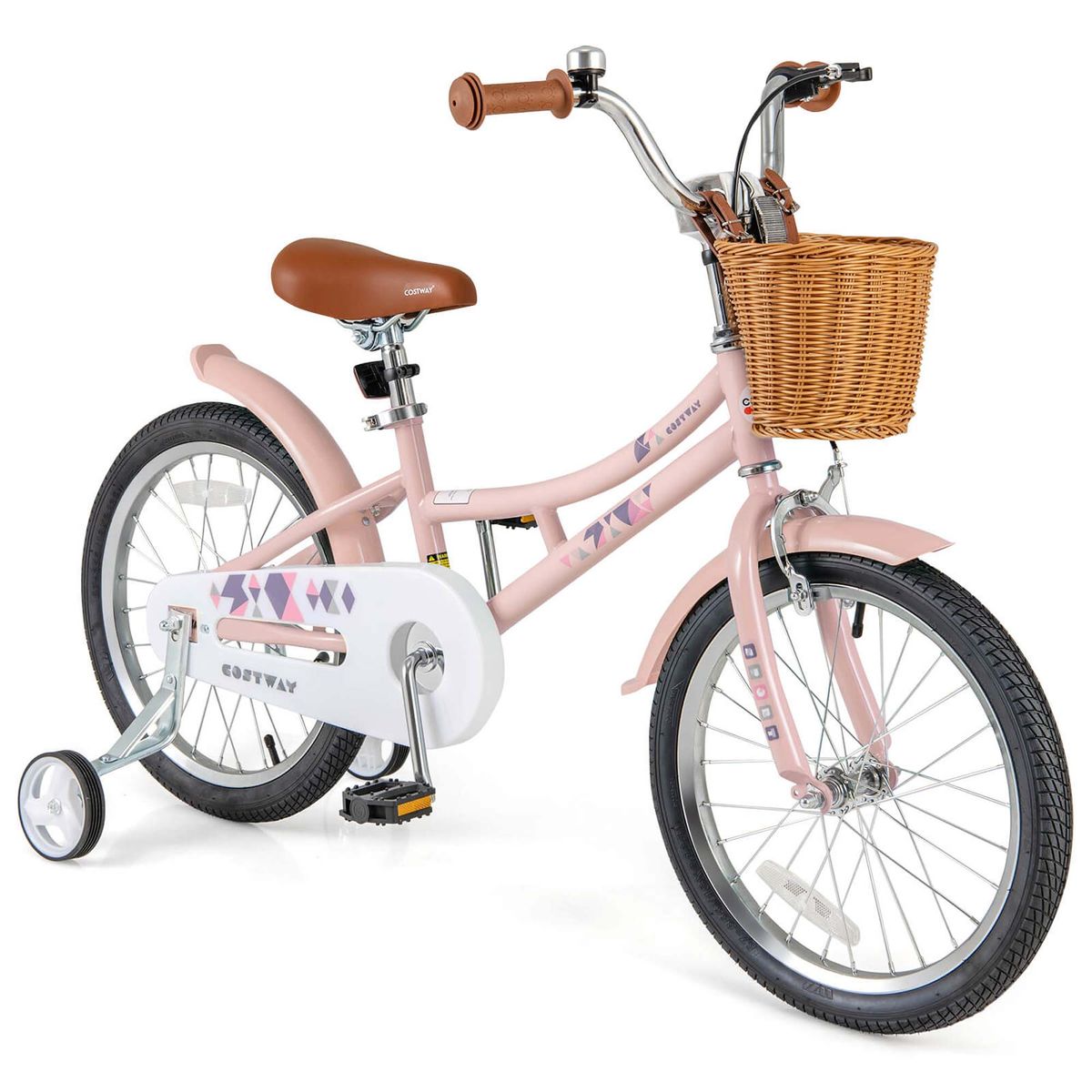 Photos - Bike Costway Kids  with Adjustable Handlebars - Pink-18" HCST02849 