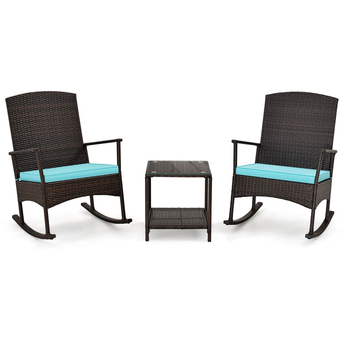 Wicker Patio Rocking Set (3-Pieces) - Rocking Set-TU