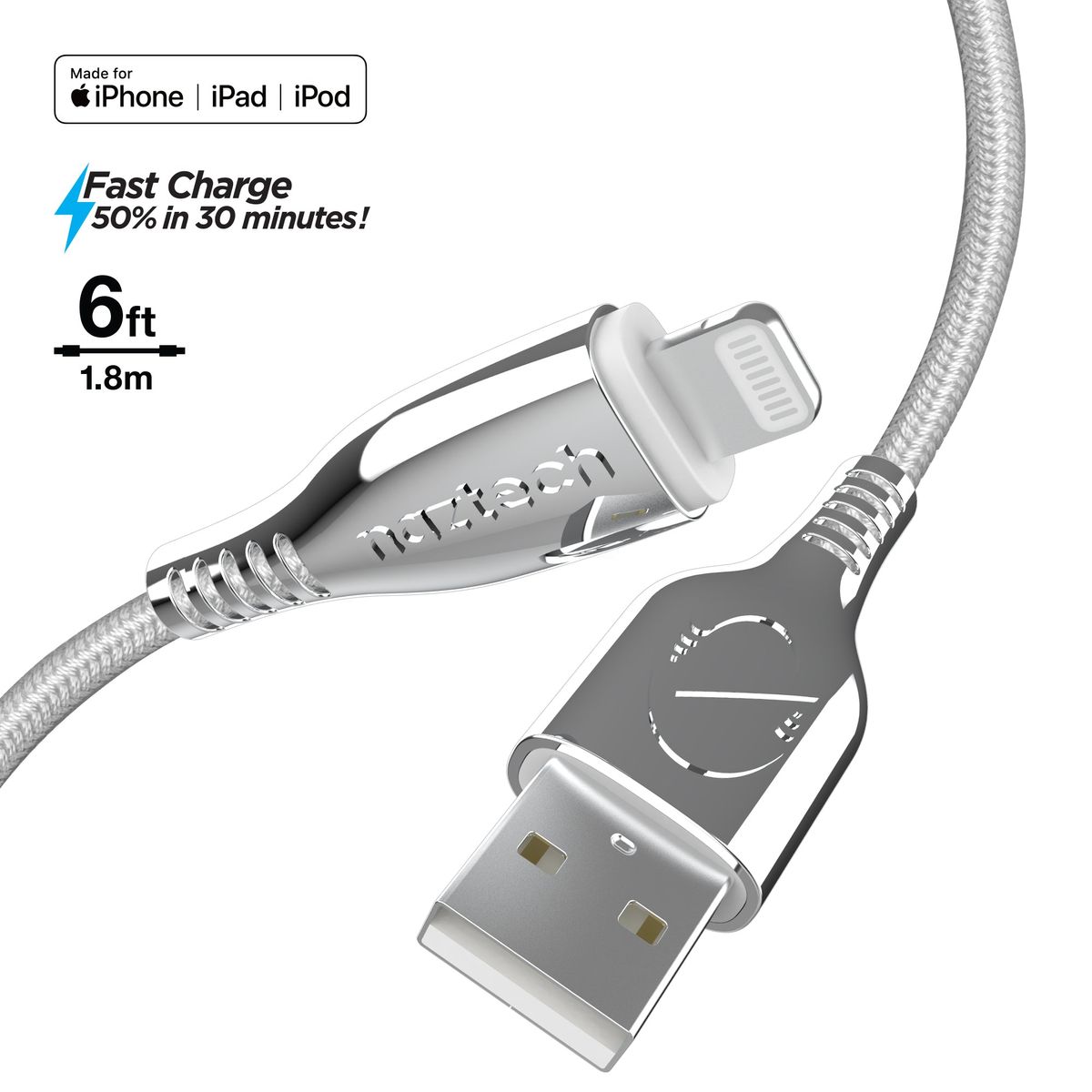 Titanium USB to MFi Lightning Braided Cable - White-image-SKU7115255