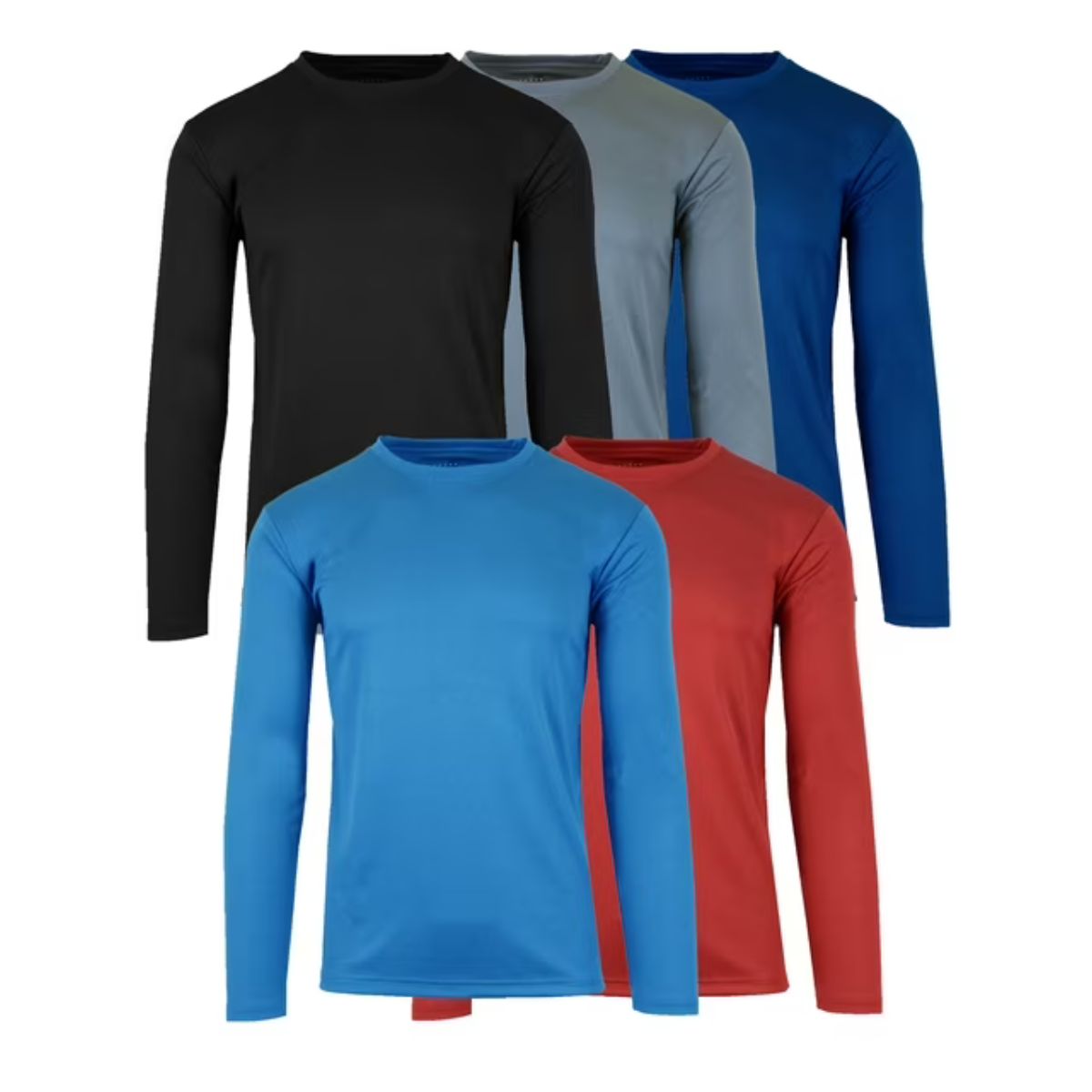 Men's Moisture Wicking Long Sleeve Performance Tee (5-Pack) - J/MLPT-204/BK-MB-RD-CH-NV/XL