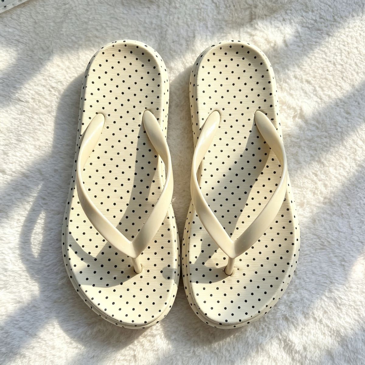 Womens Polka Dot Platform FlipFlops  Beige4041