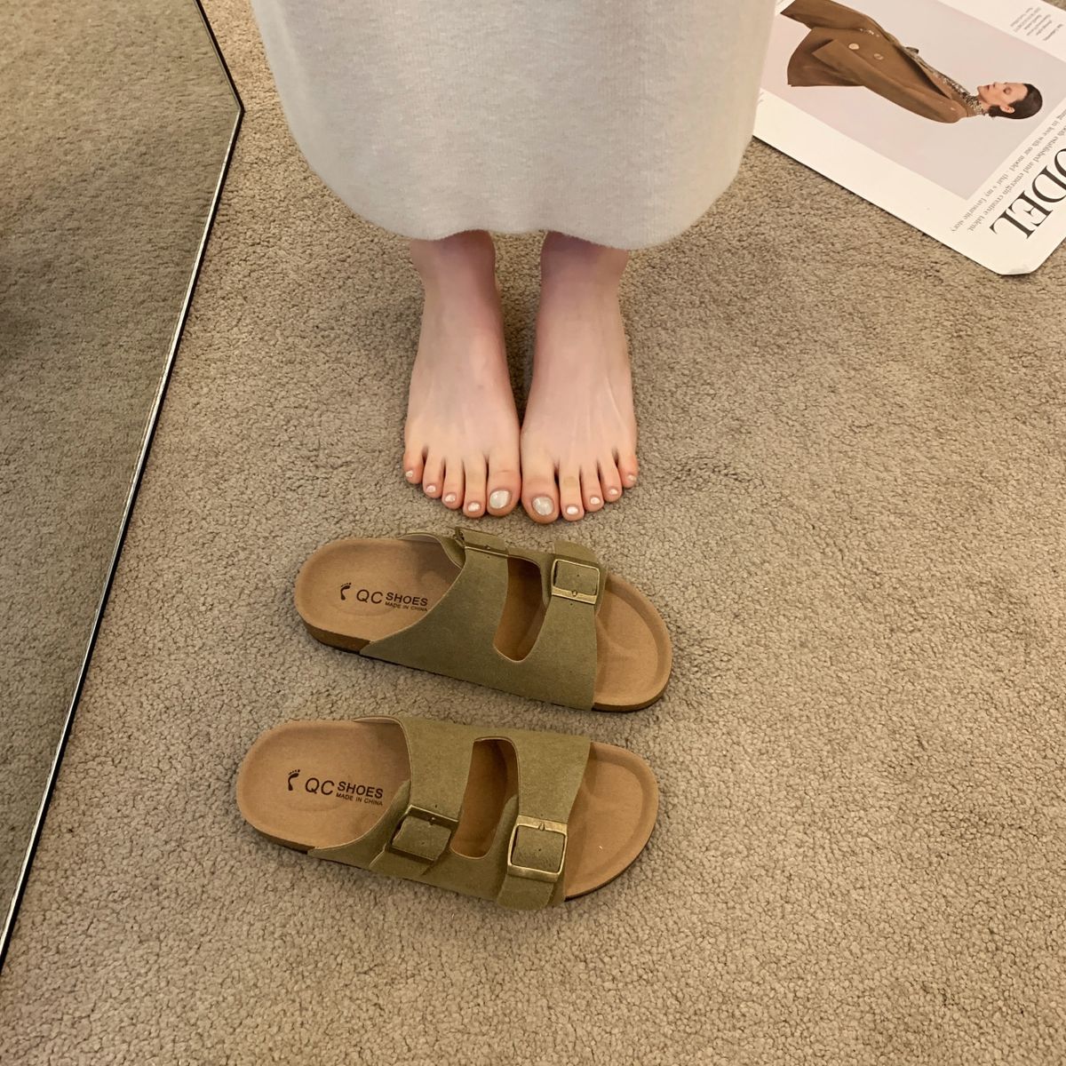 Womens Adjustable Flat Casual Sandals  Army Green41