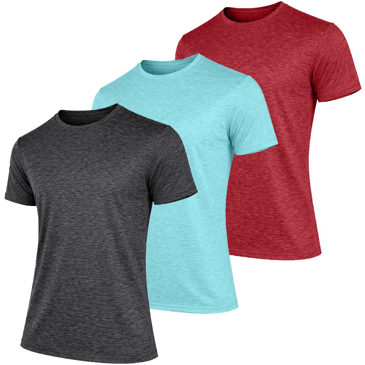 Men's Moisture Wicking Performance Short Sleeve Tee (3-Pack) - J/MMPT-450 / BK-AQ-RD / L