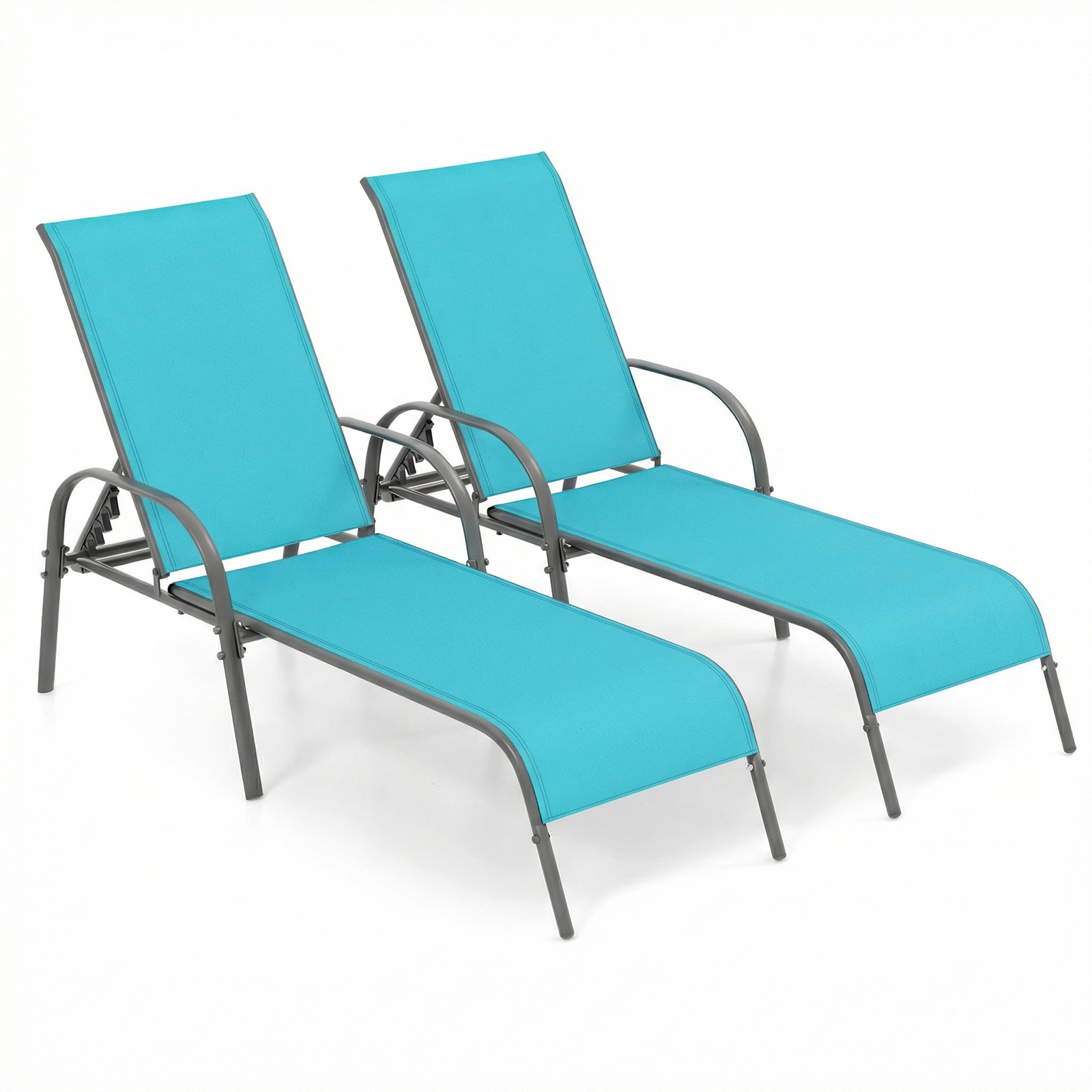 Outdoor Patio Lounge Chair Chaise Fabric with Adjustable Recliner - Turquoise- 2-Piece