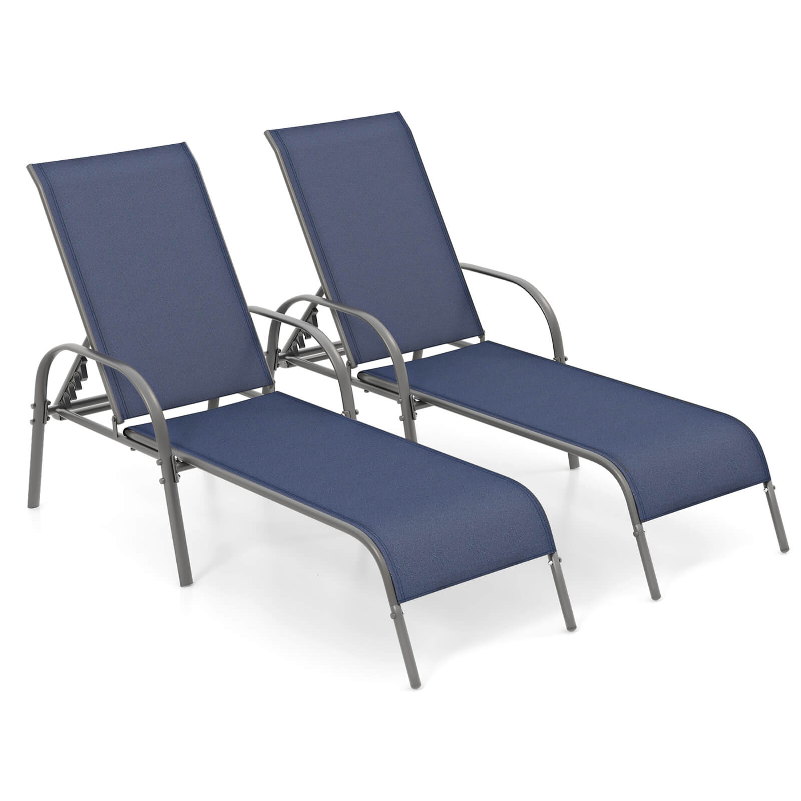 Outdoor Patio Lounge Chair Chaise Fabric with Adjustable Recliner - Navy, 2-Piece