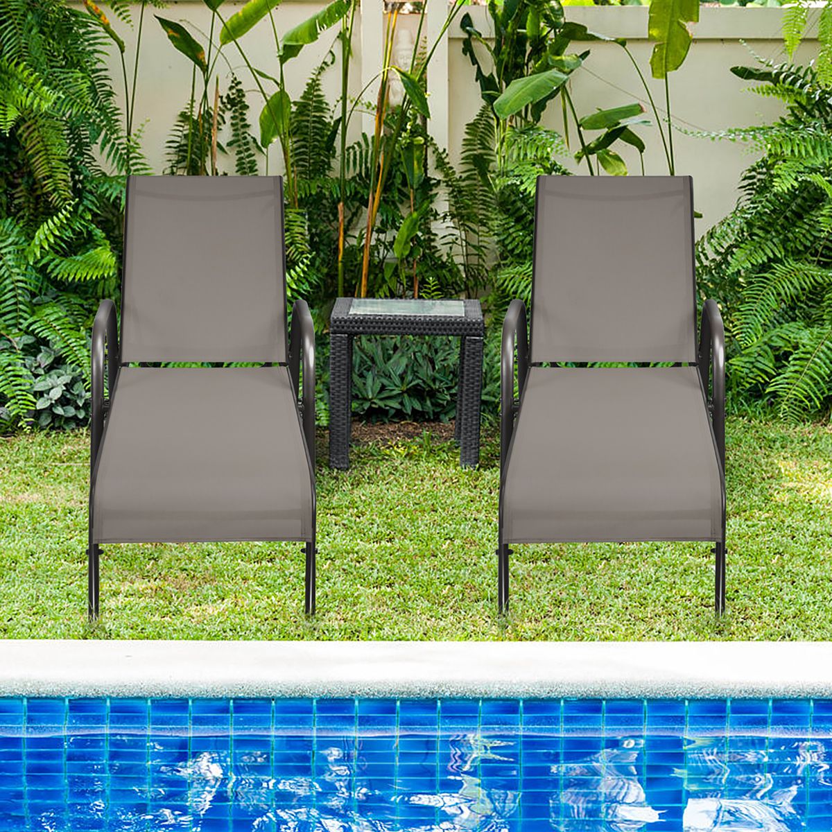 Photos - Chair Costway Outdoor Patio Lounge  Chaise Fabric with Adjustable Recliner - Grey - 2-Piece OP70508GR-2 