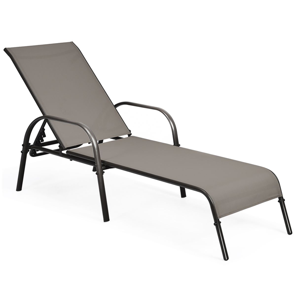 Photos - Chair Costway Outdoor Patio Lounge Chaise Fabric with Adjustable Recliner - Brown, 1-Piece OP70508CF
