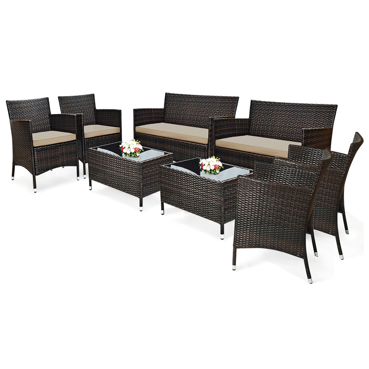 Photos - Garden Furniture Costway Rattan Outdoor Patio Furniture Set  - Patio Furniture Set-Brown 2*HW63214 (4- or 8-Pieces)