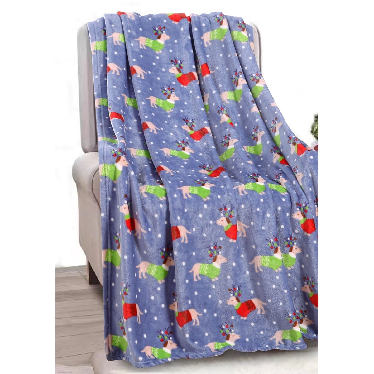 Noble House Soft Fleece Winter Holiday Throw Blanket  Dogs In Sweaters