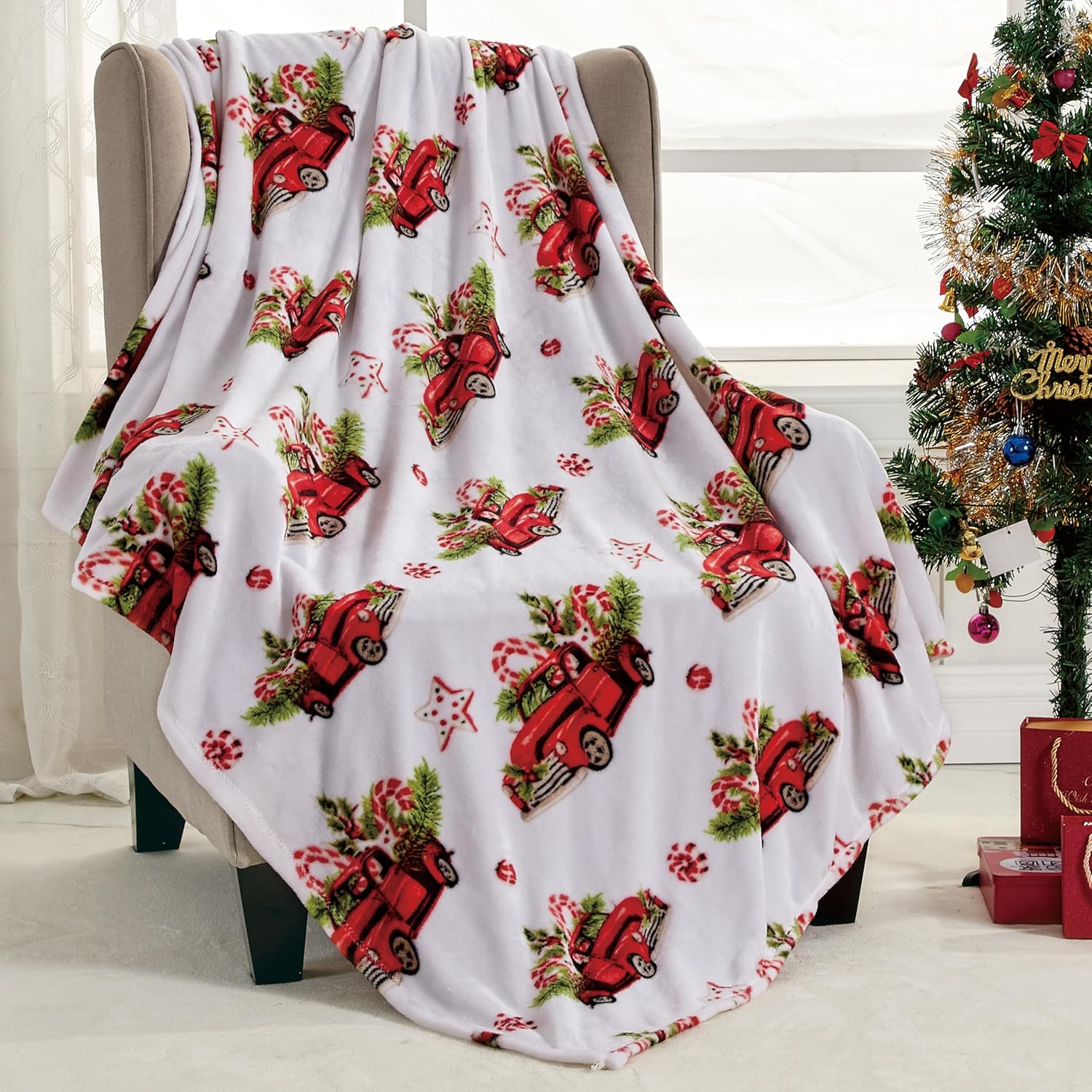 Noble House Soft Fleece Winter Holiday Throw Blanket - Rustic Pickup Truck