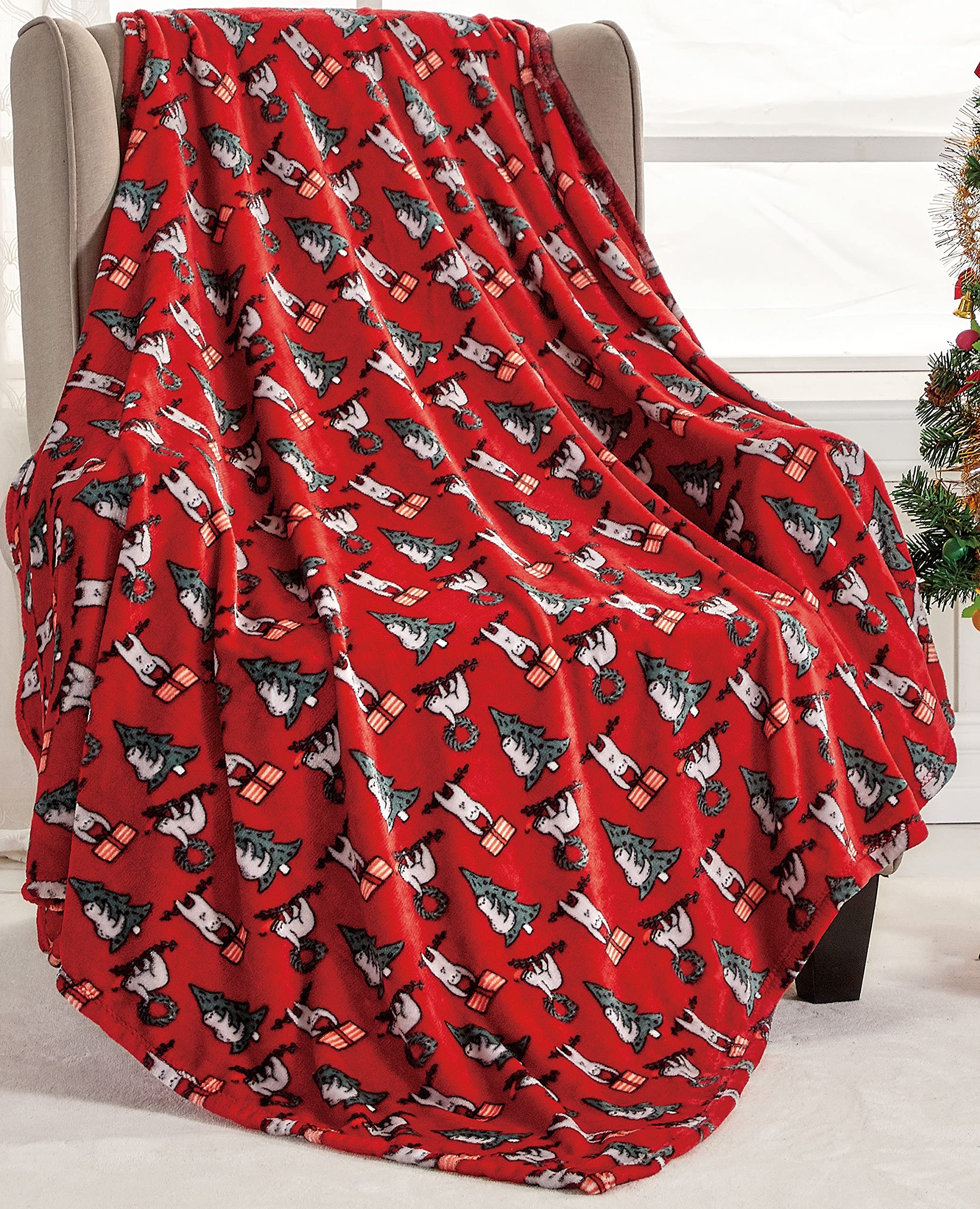 Noble House Soft Fleece Winter Holiday Throw Blanket - Christmas Sloth
