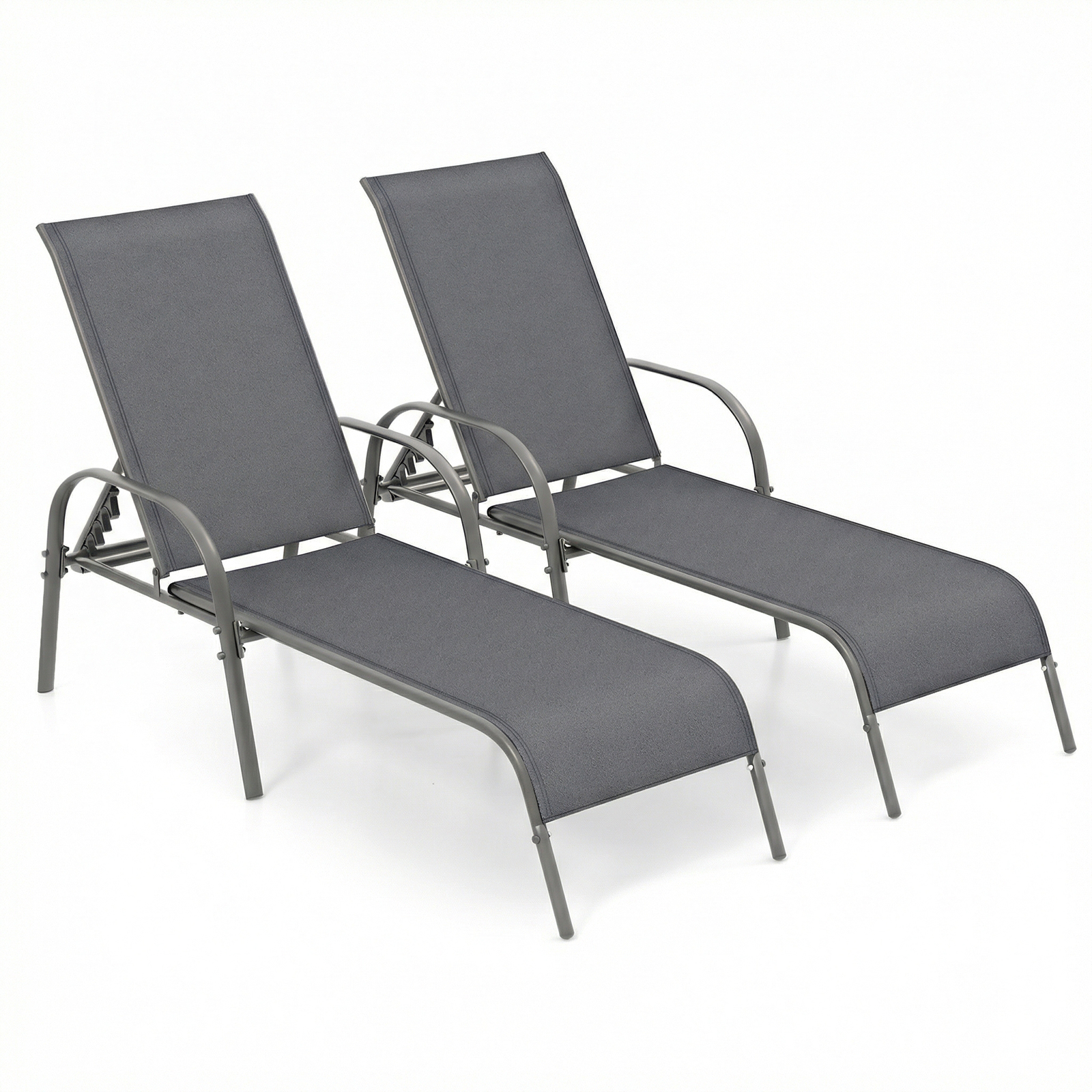Outdoor Patio Lounge Chair Chaise Fabric with Adjustable Recliner - Deep Grey, 2-Piece