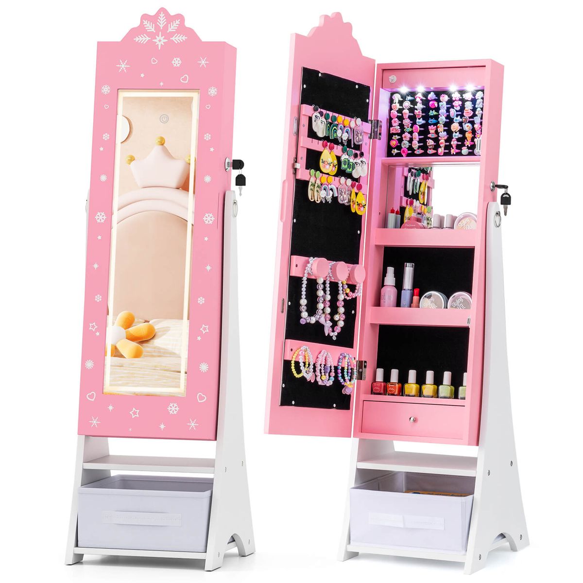 Kids' Jewelry Armoire with Lighted Full Length Mirror - Pink Door
