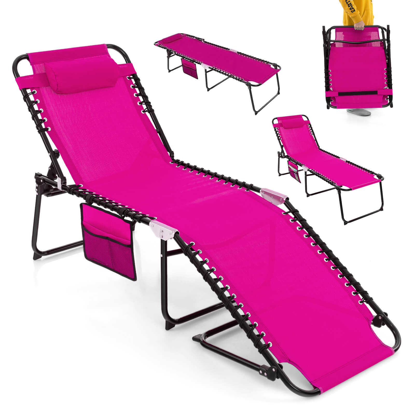 Foldable Recline Lounge Chair with Adjustable Backrest & Footrest - Pink, 1-Piece