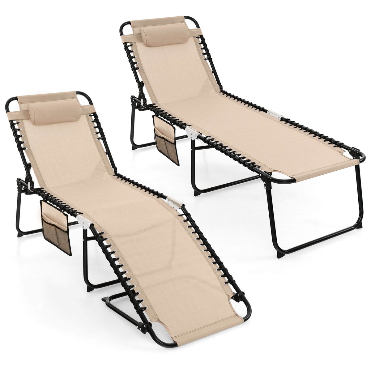 Foldable Recline Lounge Chair with Adjustable Backrest & Footrest - Beige, 2-Piece