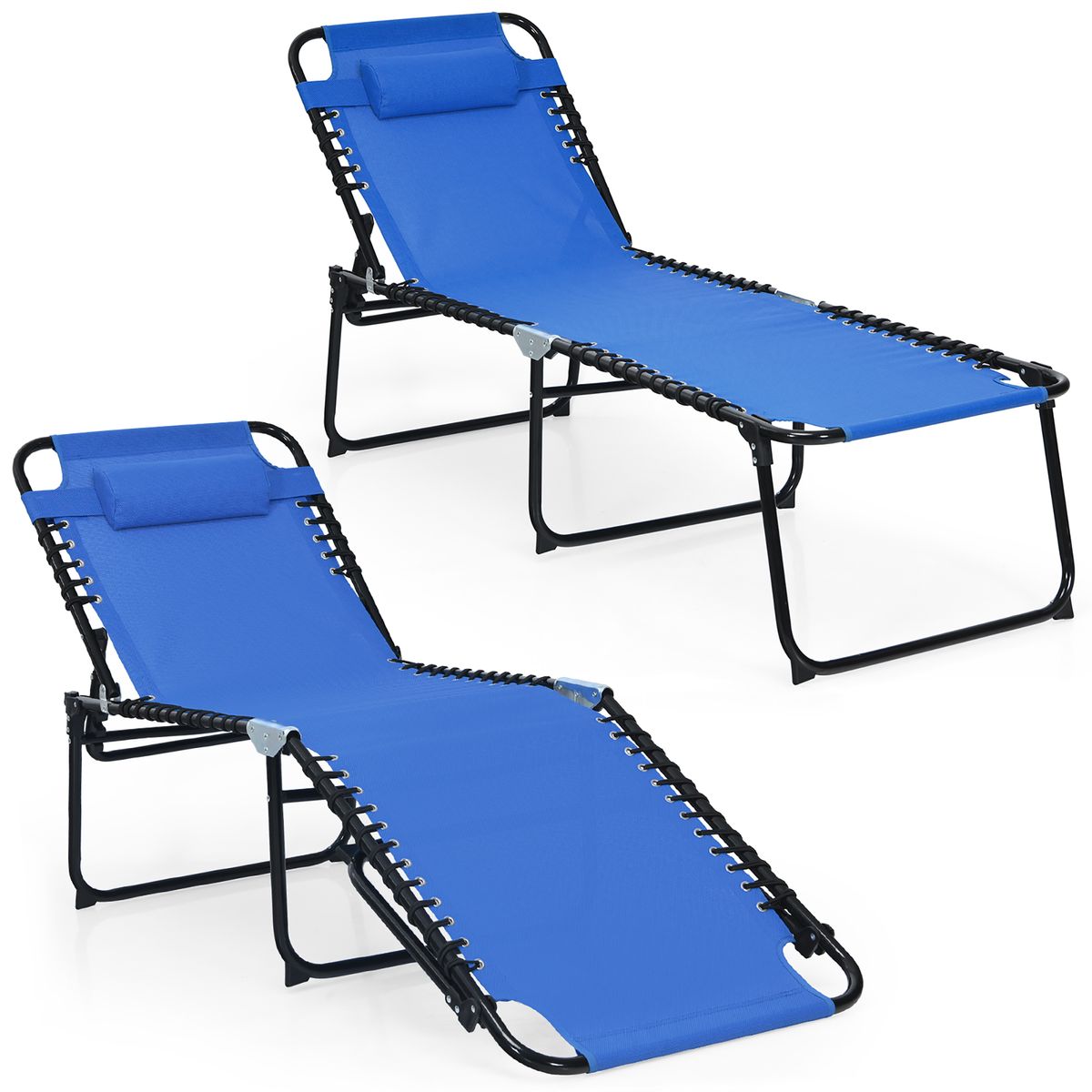 Foldable Recline Lounge Chair with Adjustable Backrest & Footrest - Navy, 2-Piece