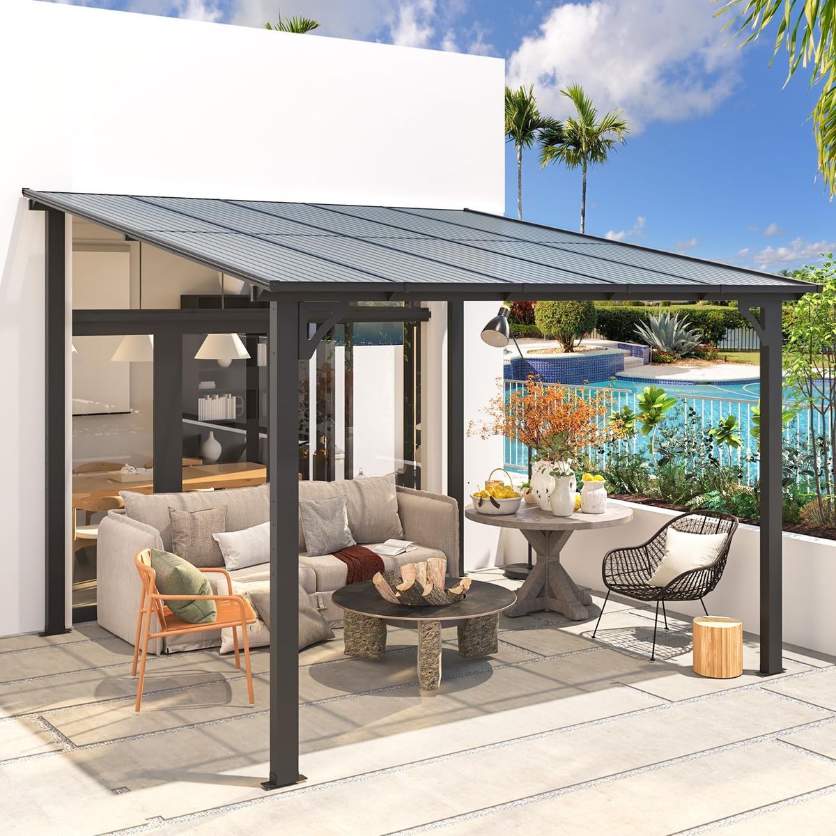 10 x 10 Outdoor Patio Lean to Gazebo Awnings  Black