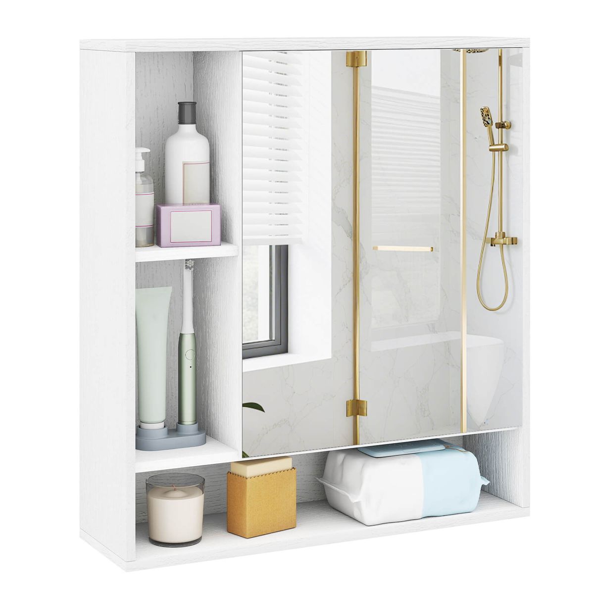 Photos - Wardrobe Costway Bathroom Wall Cabinet with Mirror - Cabinet-White HCST13149 