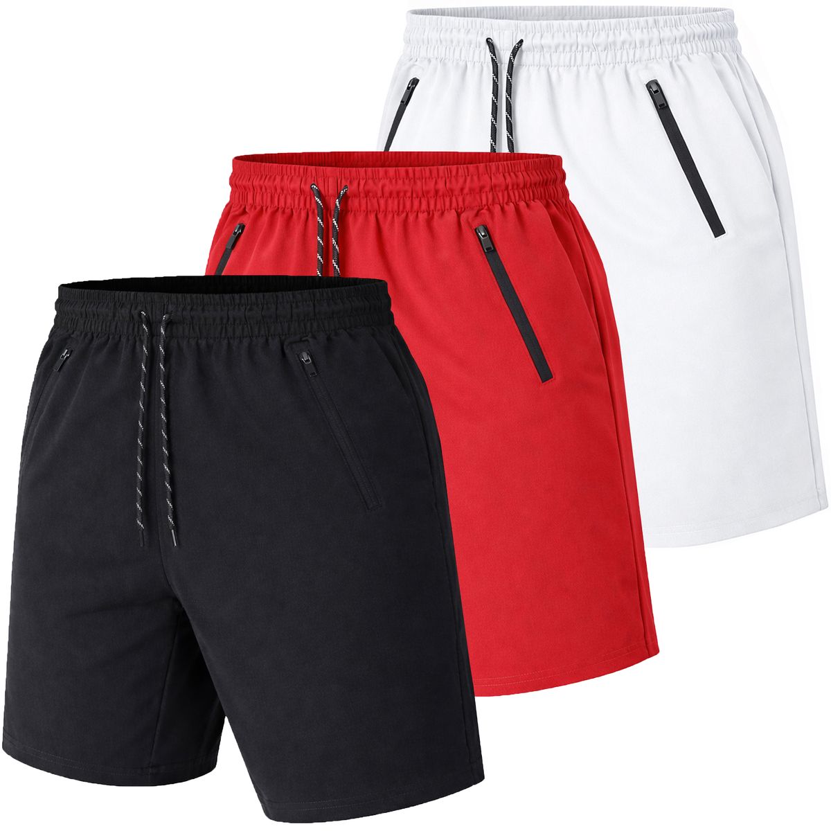 Men's Performance Training Shorts (3-Pack) - J/MWWS-101 - BK-RD-WH - 2XL