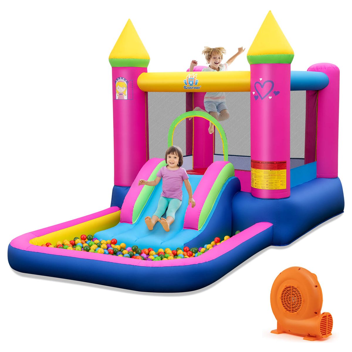 Kids 4-in-1 Princess Bounce House with Mesh Walls - With 520W Blower-image-SKU16034737