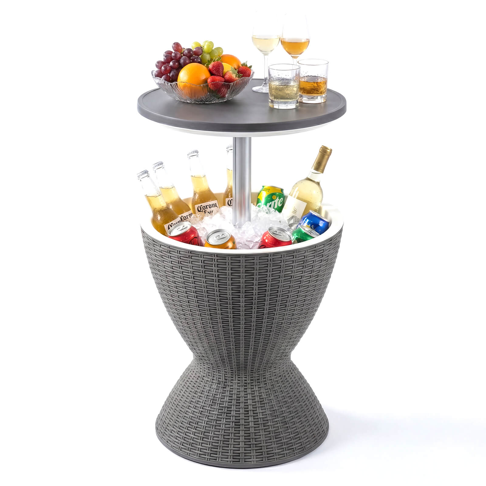 Photos - Garden Furniture Costway 8-Gallon 3-in-1 Patio Rattan Cooler Bar Table - Gray HCST12790