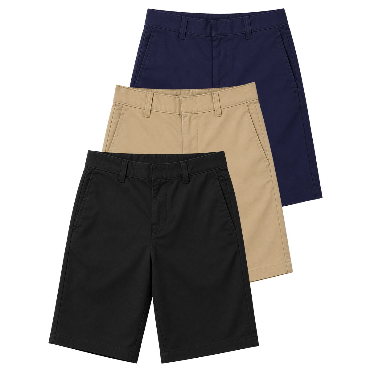 Boys' Stretch Slim Fit School Uniform Twill Shorts (3-Pack) - (3-PACK)-J/BSB-BK-KK-NV/04