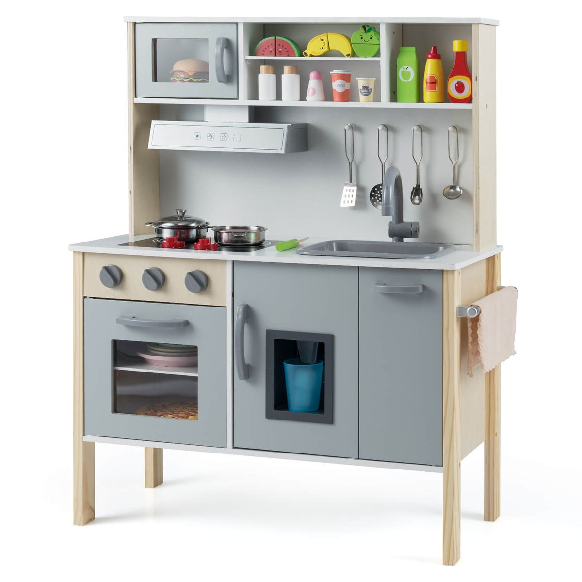 Photos - Role Playing Toy Costway Wooden Kids Kitchen Playset with Removable Sink and Faucet - Gray HCST09976