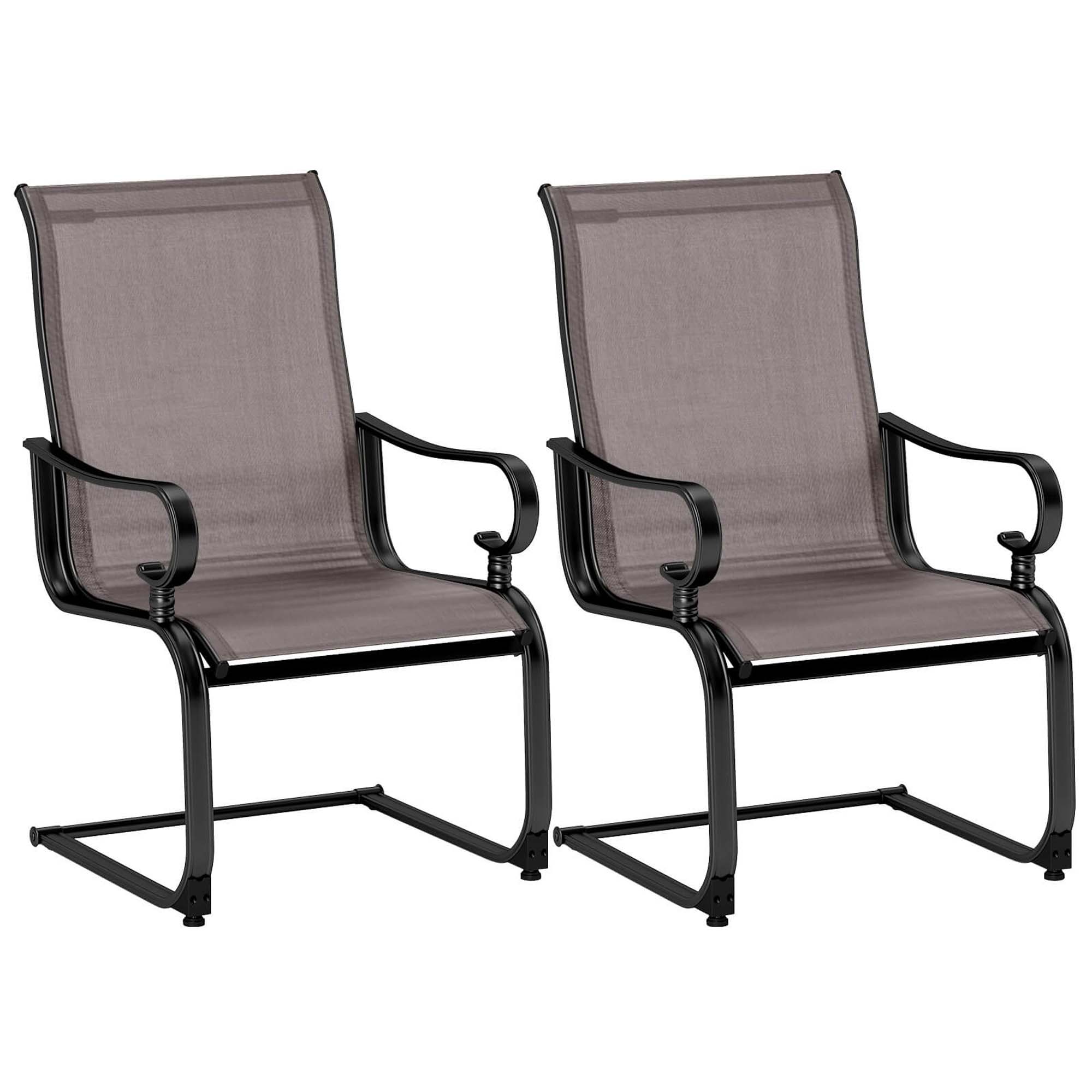 Set of 2 Patio Chairs C-Spring Motion Chairs with Quick-drying & Breathable Fabric - Grey