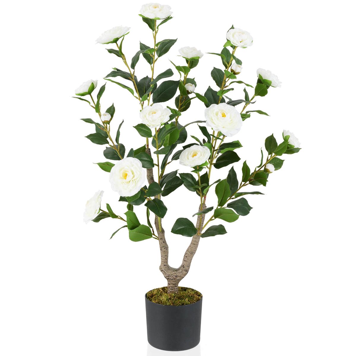 36 Artificial Camellia Tree with Cement Pot  White 1Pack