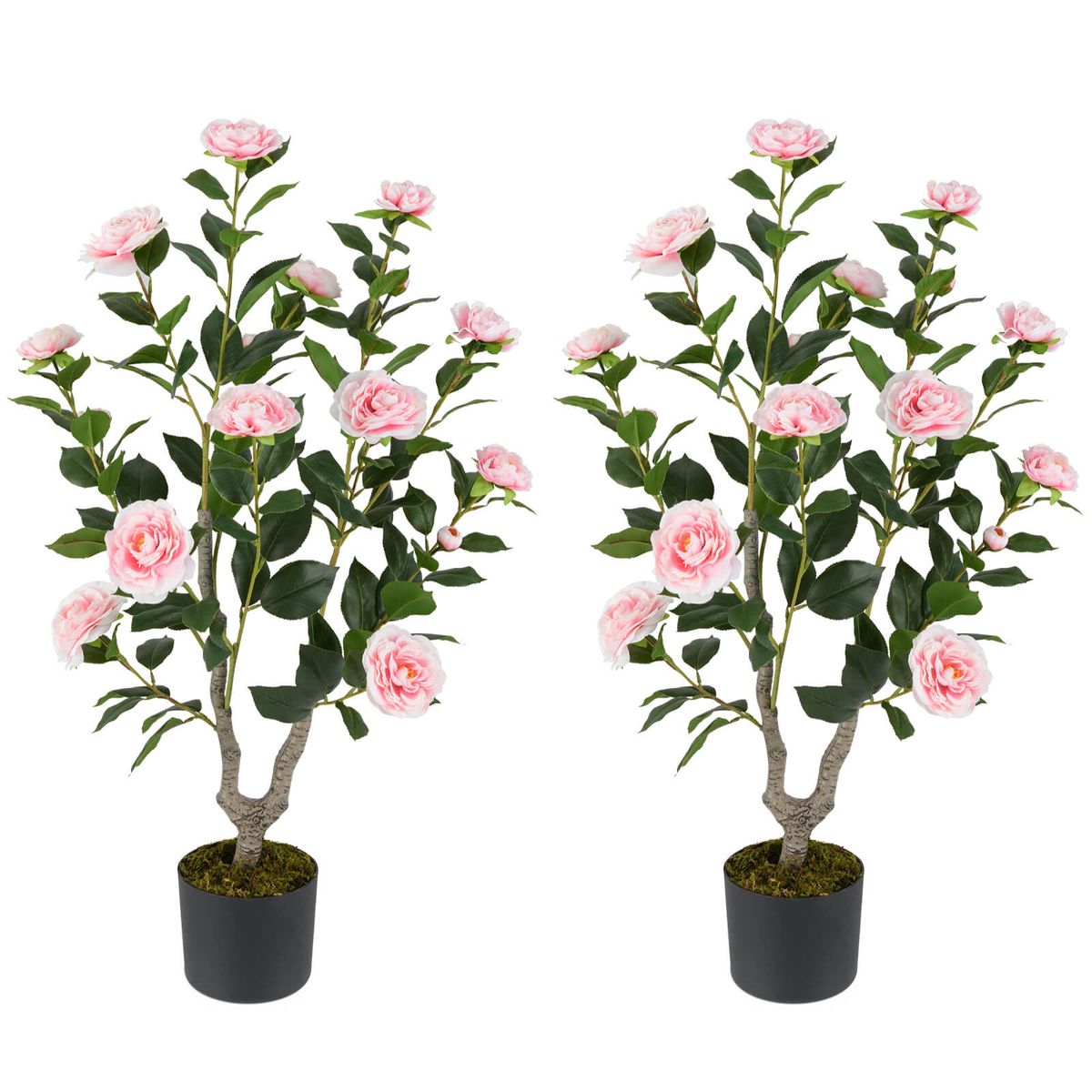 36 Artificial Camellia Tree with Cement Pot  Pink 2Pack