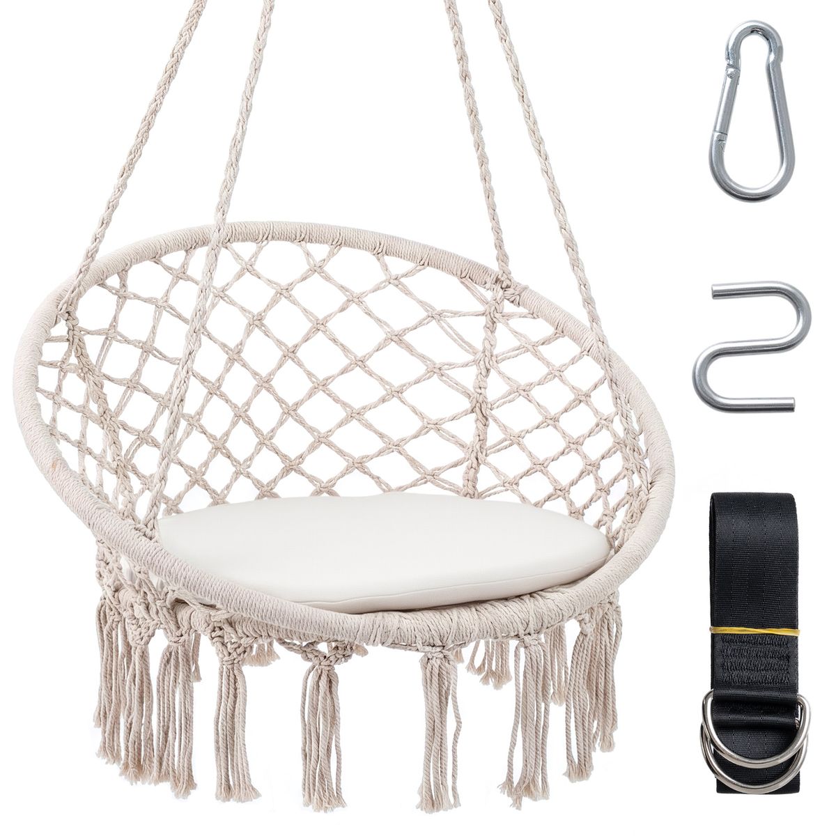 Macram&eacute; Swing Chair - Hammock-Beige
