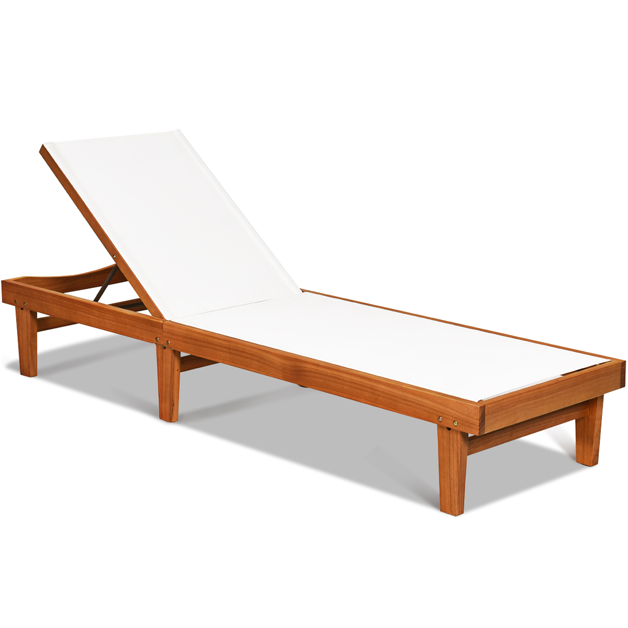 Photos - Garden Furniture Costway Outdoor Wood Chaise Lounge Chair with 5-Postion Adjustable Back - White OP70263
