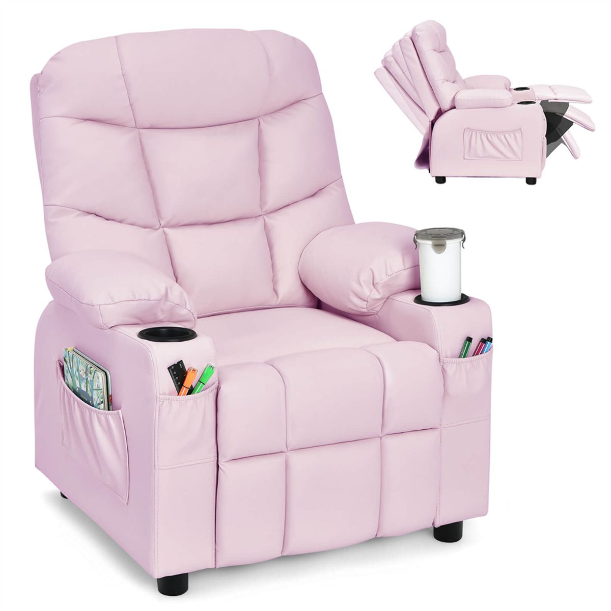 PU Leather Kids Recliner Chair with Cup Holders  Recliner Chair PINK