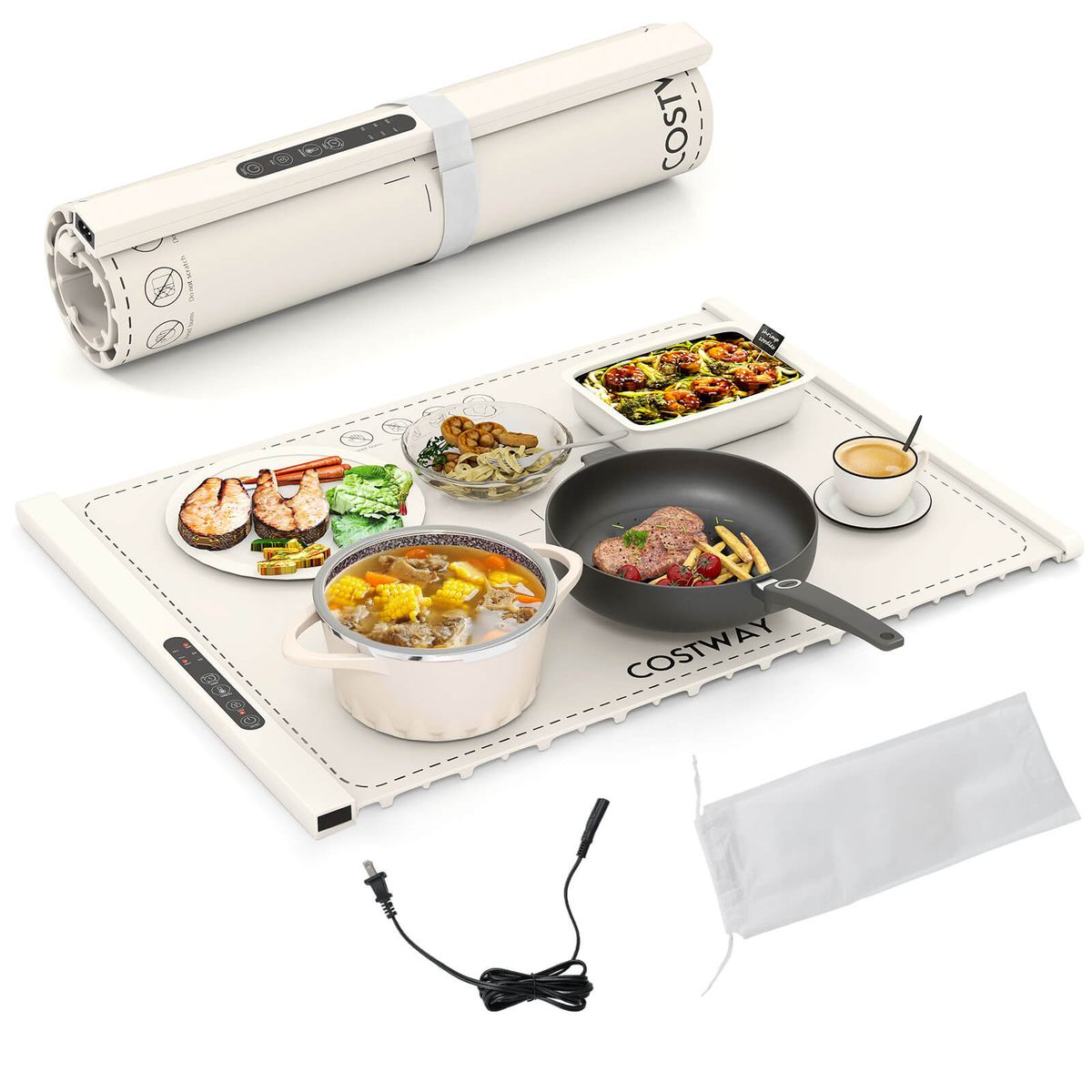 Portable Electric Warming Tray with Heating Timer - White