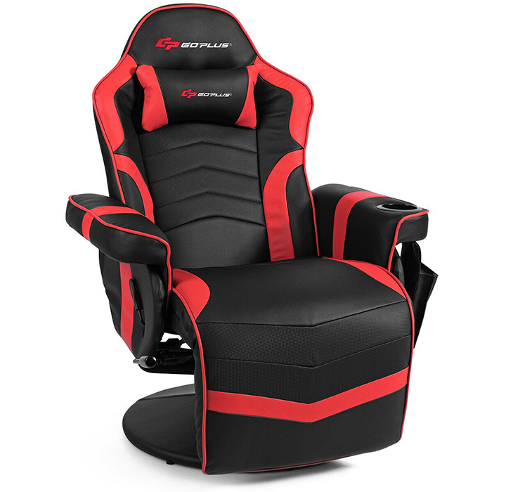 Ergonomic High Back Massage Gaming Chair with Pillow-Red