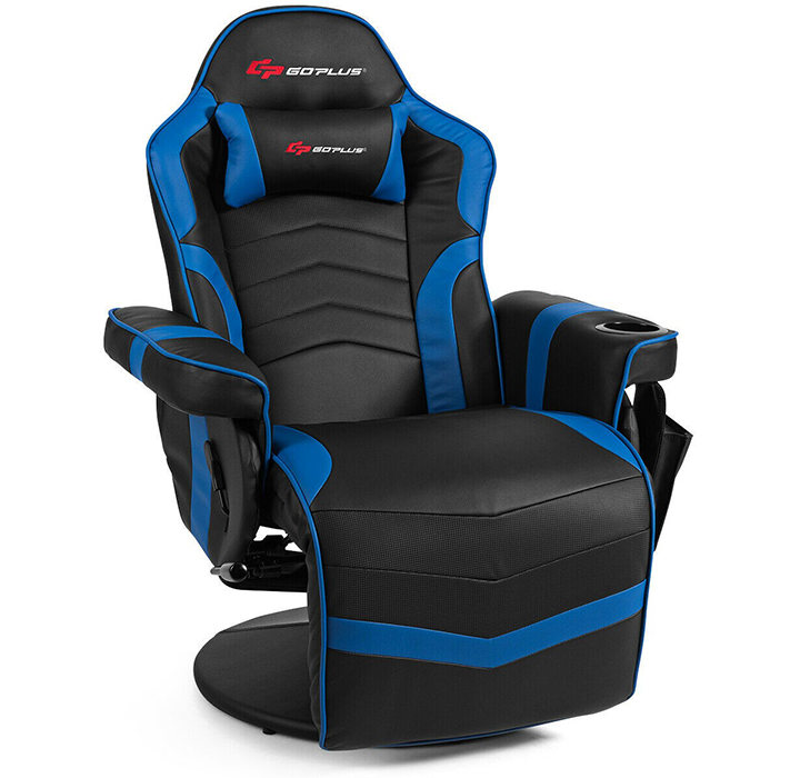 Ergonomic High Back Massage Gaming Chair with Pillow-Blue