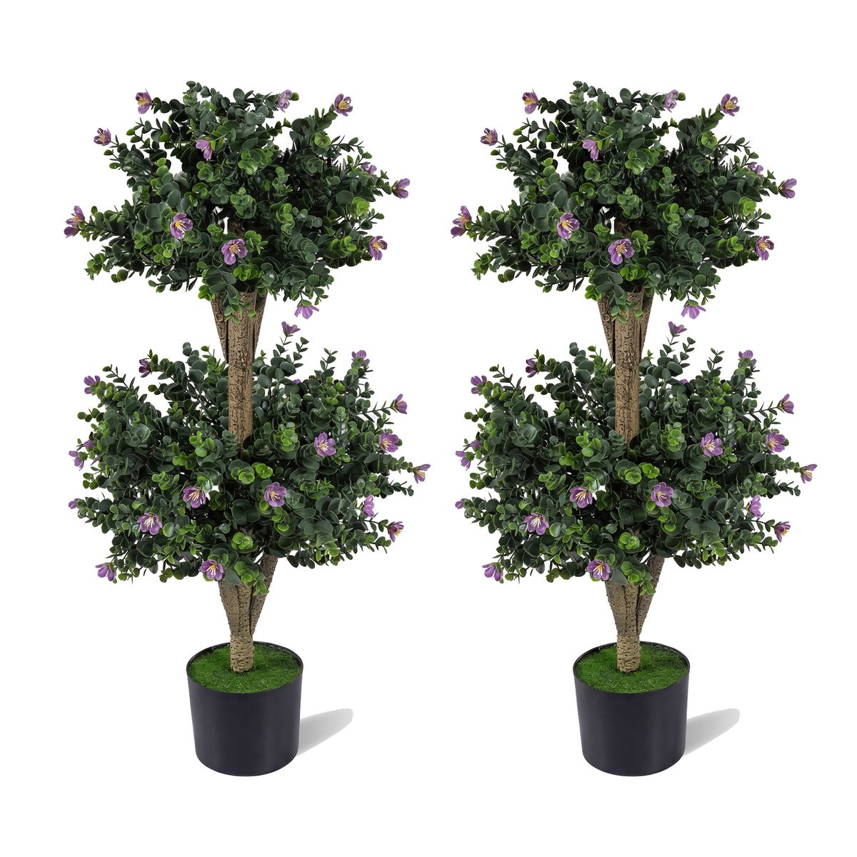 Artificial Double Ball Boxwood Topiary Tree (2-Pack) - Blossoms Purple
