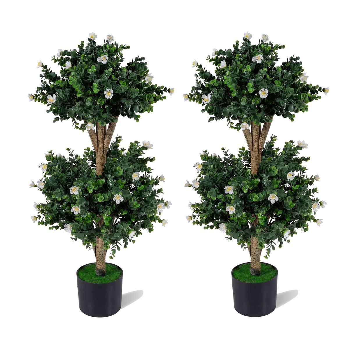 Artificial Double Ball Boxwood Topiary Tree (2-Pack) - Blossoms White