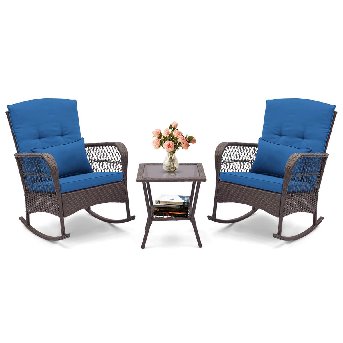 3- Piece Patio Rocker Set with Coffee Table - Patio Rocker Set-navy