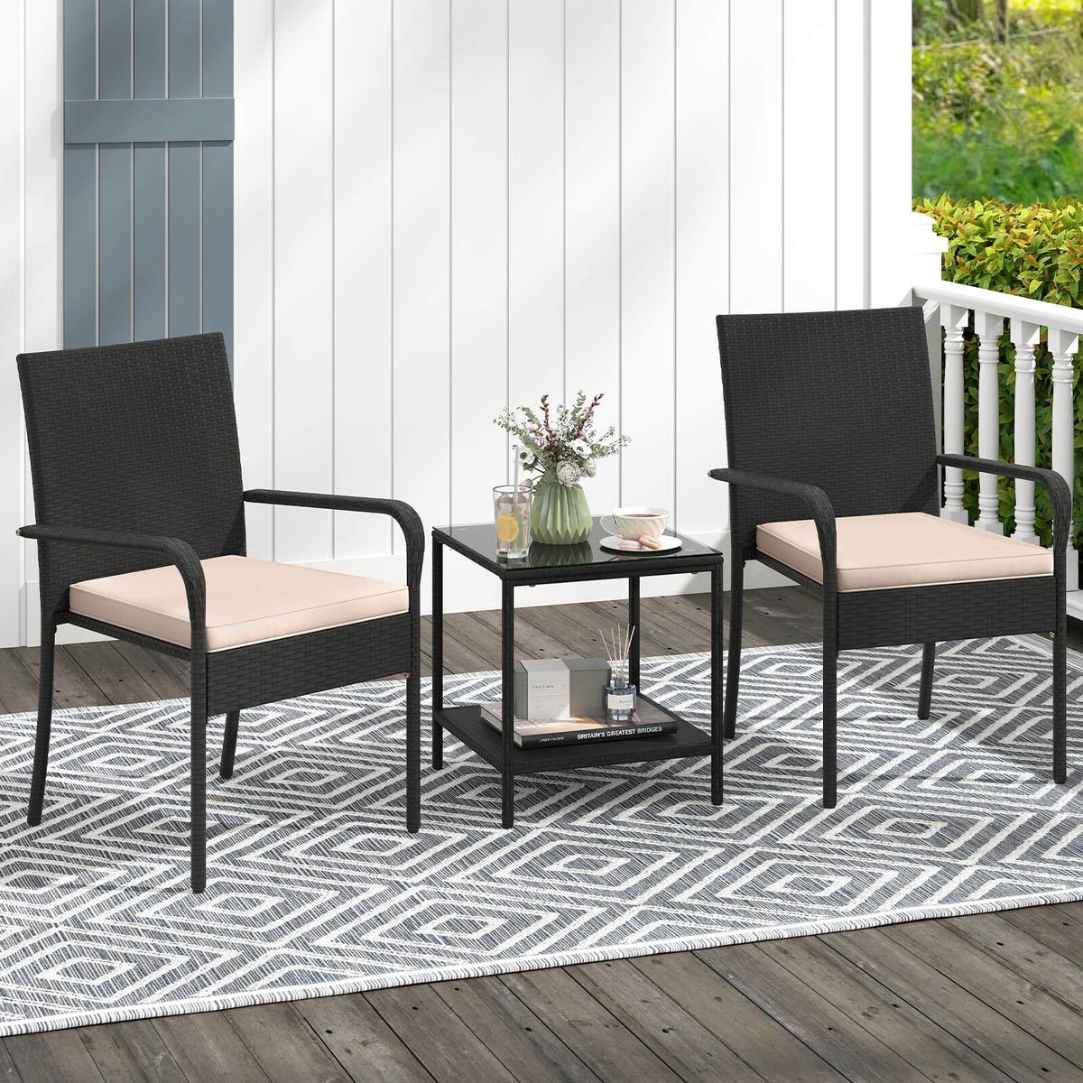 Photos - Garden Furniture Costway Rattan Patio Furniture Set - Black & Brown HCST09209 (3 Pieces)