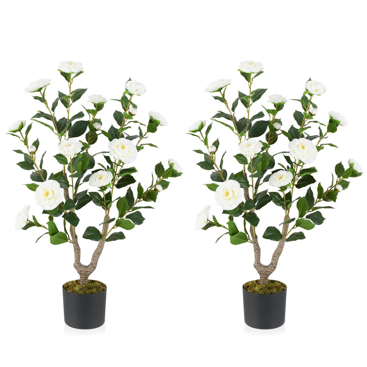 36 Artificial Camellia Tree with Cement Pot  White 2Pack