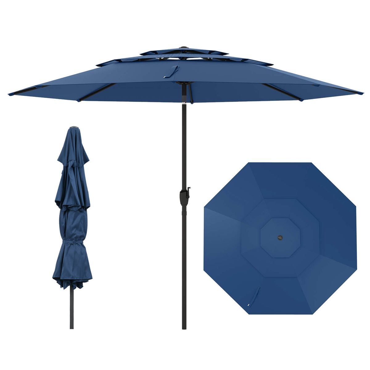 10-Foot 3-Tier Outdoor Vented Patio Umbrella - Patio Umbrella-Navy