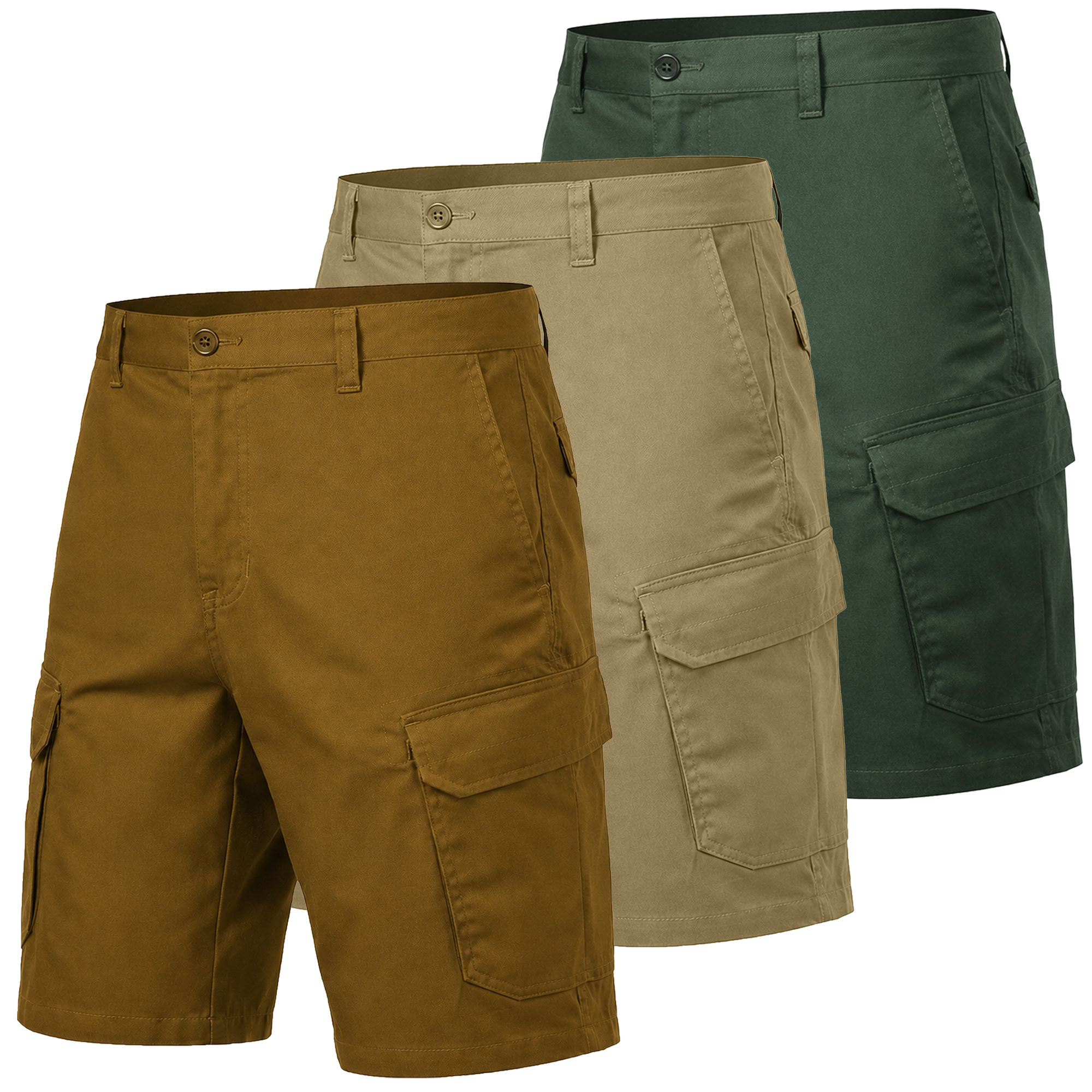 Men's Cotton Flex Stretch Cargo Shorts (3-Pack) - MCSS-100-OL-KK-TB / 36