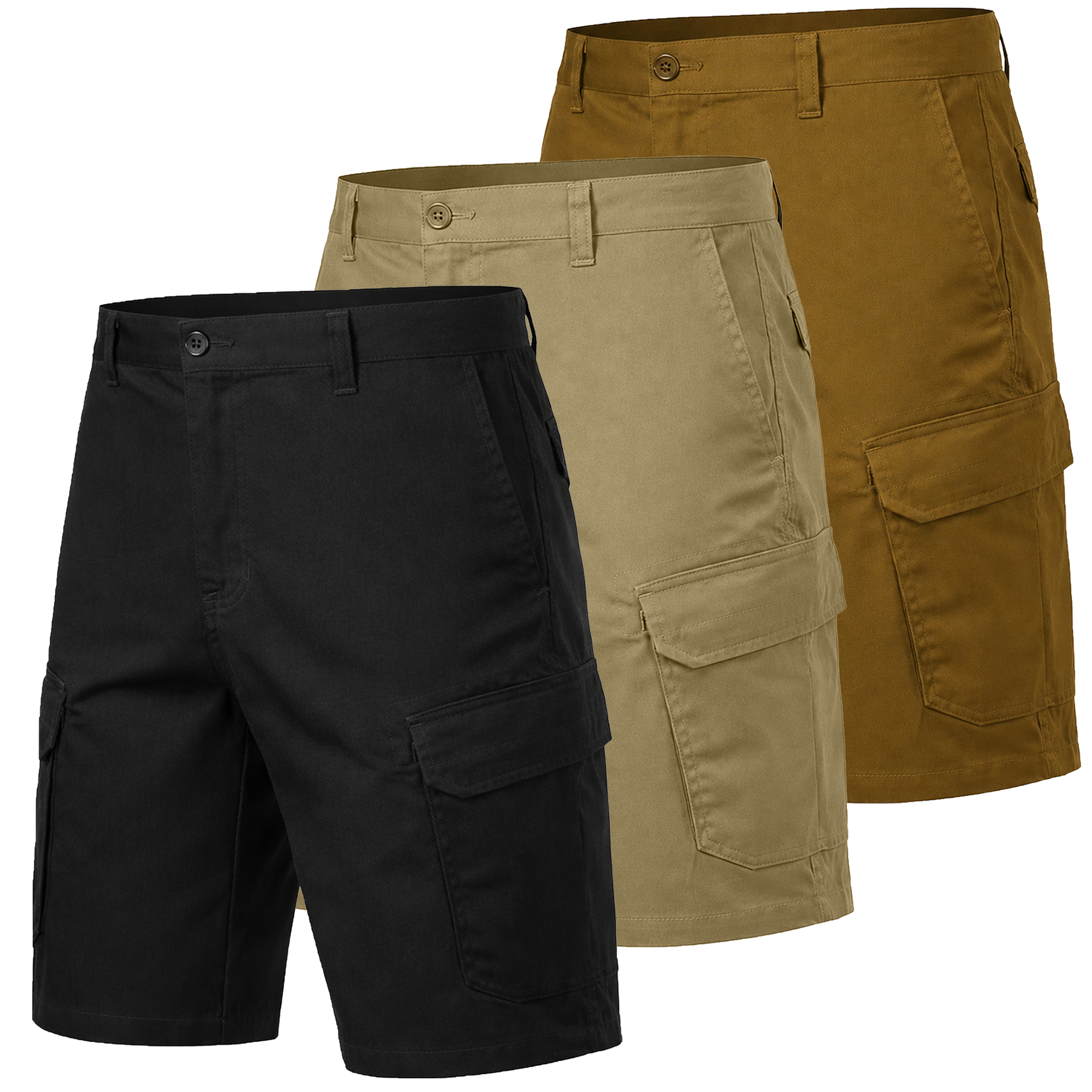 Men's Cotton Flex Stretch Cargo Shorts (3-Pack) - MCSS-100-BK-TB-KK / 34