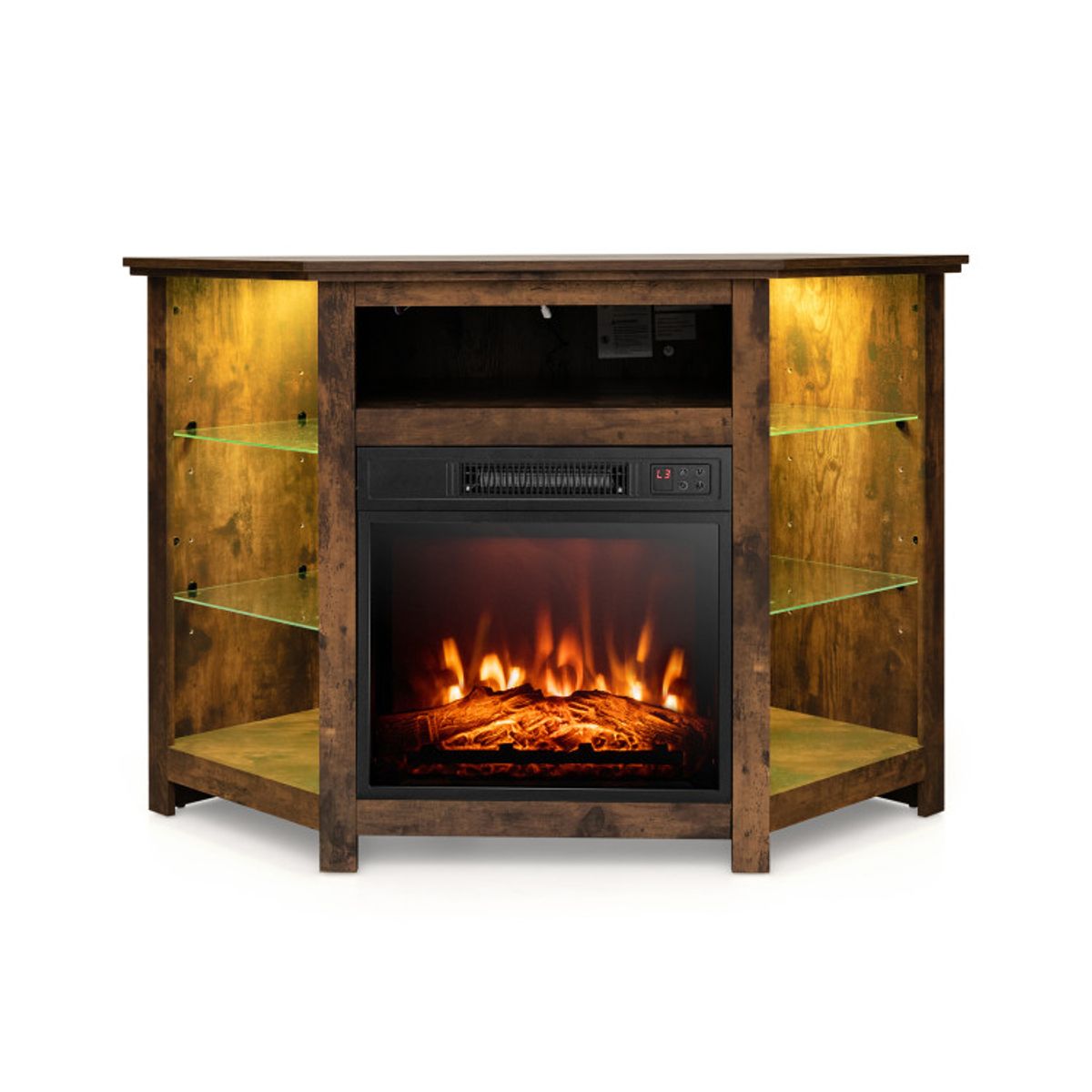 Fireplace Corner TV Stand with LED Lights & Smart APP Control for 50-Inch TVs - Fireplace TV Stand-Brown